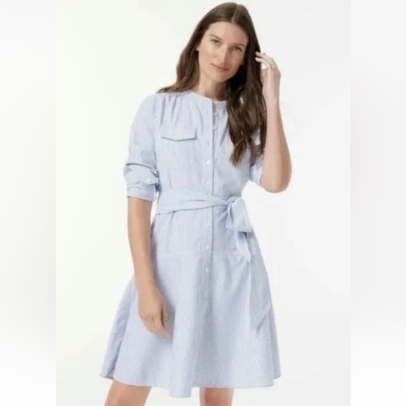 J. Crew Oxford Blue Striped Cotton Shirt Dress Womens Size 0‎ (618) - Picture 1 of 8